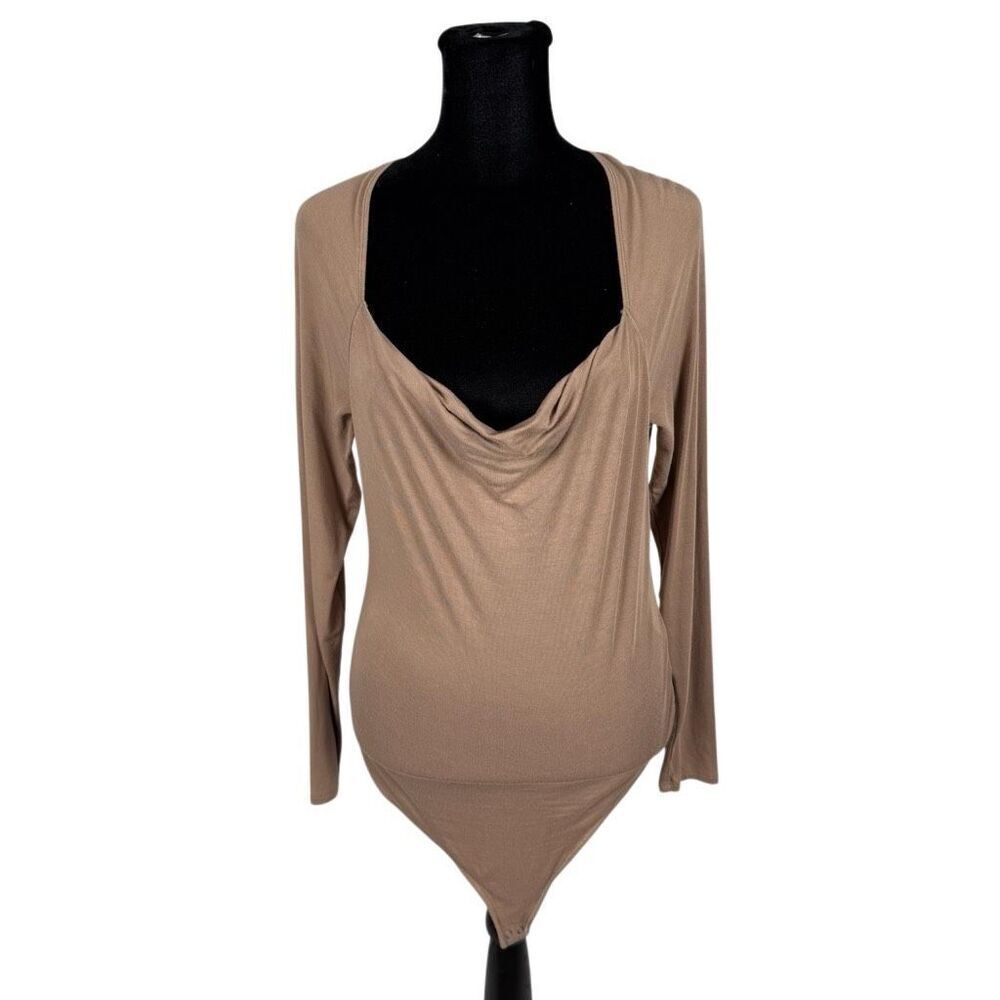 Abercrombie & Fitch Tan Long Sleeve Cowl Bodysuit -‎ Women’s M